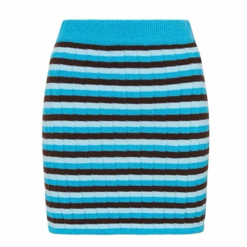 Faithfull The Brand NWT Women’s Naja Knit Mini Skirt Blue Stripes sz 10